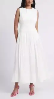 Aje Dress Size AU 14/ US 10 BNWT Caliente High Neck Midi Ivory Sleeveless