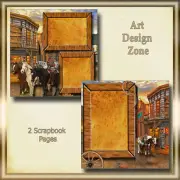Old Western Town with Horses in Browns, Golds & Oranges & Orange Gold Inserts