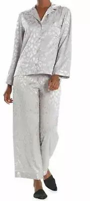 NWT Natori $170 SILVER PEARL DECADENCE Leopard Pajama/Lounge Set XL Silky Satin