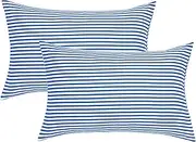 JELLYMONI 100% Natural Cotton Striped Standard Pillowcases Set, 2 Pack White and Blue Stripes Pattern Printed Pillow Covers with Envelope Closure(Pillows are not Included)