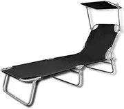 Camping Sunloungers Reclining Patio ChairsFolding Black Aluminium Sun Lounger with Canopy