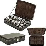 CataPurus Top Grain Genuine Leather 12-Watches Organizer Box for Man & Woman, Minimalist Design for Watch/Bracelet Display, Handmade & Large Capacity, Choice for Watch Collector, Dark Coffee, 12 Slots