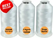 Set of 3 White Polyester Embroidery Threads, 5000M Each