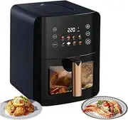 Air Fryer Oven, 6L Stainless Steel Visual Air Fryer, 1300W Smart Oven with Digital Timer, Touchscreen and 8 Presets Menu, 60-200℃ Temperature Control, Automatic Power Off, for Home Kitchen