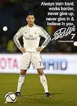 Cristiano Ronaldo # 84 - motivational quotation - signed (copy) A3 poster - world player of the year - football - Real Madrid logo background - A3 poster - print - picture