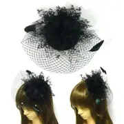 Elegant Black Floral Mesh Lace Veil Small Pillbox Hat Hair Fascinator Headpiece