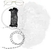minkissy 1 Set Funny Old Lady Wig Costume Set Complete Cosplay Kit with White Curly Wig Gold Rimmed Glasses Necklace Hair Net for Party Halloween Themed Events