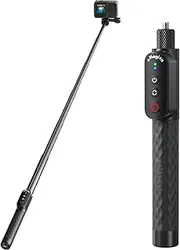 Remote Control Selfie Stick Rechargeable Waterproof 100CM Stretchable Compatible with Insta360/Gopro Action Camera and iOS Android Smartphone (1/4 Screw)