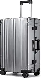 [ANNI RIEL] All Aluminum Hardshell Luggage, Airline Approved Zipperless Hardside Carry on Suitcase with Spinner Wheels, Checked Aluminium Luggage Metal Rolling Luggage Case for Travel, Business, Grey,