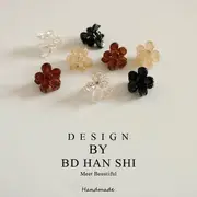 Set of 8: Flower Mini Hair Claw 02 - 8 Pcs - Beige - One Size