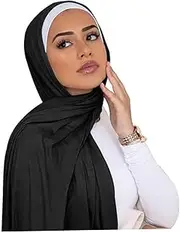 [CurcKua] Jersey Hijab for Women - Soft Breathable Modal Scarf 67x28 Inch Long Black Fashion Muslim Hijab