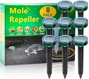 8pk Mole Repellent for lawns Gopher Repellent Ultrasonic Solar Powered Snake Repellent Deterrent Mole Repeller Vole Repellent Outdoor Lawns Garden Yard All Pests Sonic Spikes Stakes Chaser