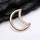 14 Karat Gold Fire Opal Sparkle Lined Crescent Moon Seamless Clicker Hoop Ring