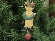 Rustic Reindeer with Wreath Christmas Ornament, Wooden