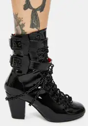 [Demonia] Patent Lost Tomb Chain Lace Up Boots