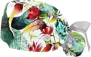[WOSHJIUK] Working Hat 2 Pack Scrub Caps for Women,Lizards and Plants Jungle,Tie Back Cap Adjustable Scrub Hat