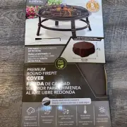 Premium - Round - Firepit Cover 38in. Elemental Brown Durable Fabric New