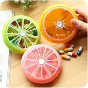 AUCH Portable Rotating 7 Day Weekly Pill Organizer Travel Medicine Tablet Holder Storage Case Box Dispenser Cute Fruit Style Pack of 3 (Orange/Lemon/Pomelo)