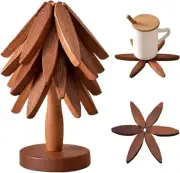Wooden Trivets for Hot Dishes,Tree Shape Trivet Set,4 Wooden Trivets+1 Stand,Tri