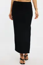 Black Maxi Skirt Elasticated Waist Side Split Lined - Size 6, Women's Bodycon Skirt