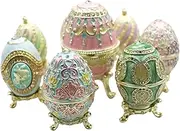 Utgdf Metal Craft Pink Egg Music Box with Sankyo 18-Note, Home Decor Easter Egg Musical Box with 7 Pieces Small Egg Trinket Box Gift for Birthday