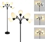 FIRVRE Black Multi Head Floor Lamp Tall Pole Standing Lamp Modern Reading Lamp with Adjustable Arms PVC White Shades for Study Living Room Bedroom Kids Room Plug in
