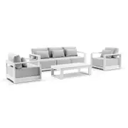 Whitehaven 3+1+1 Seater Outdoor Aluminium Lounge Set with Santorini Coffee Table White - Textured Olefin Grey