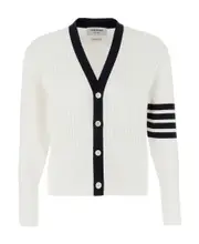 Thom Browne 4-Bar V-Neck Cardigan 0,1,2,3,4,5 white