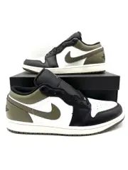 Nike Air Jordan 1 Low Black Toe Medium Olive Green 553558-092 Size 9.5