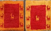 Pair of 2 Nomadic Authentic Gabbeh Area Rug Hand-knotted Oriental Plush Wool 1x1