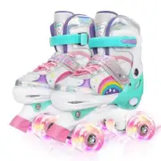 Roller Skates Kids Teens Adjustable 4 Sizes Light Up Wheels Size 33-37 Pink Inline Outdoor Fun Activity Beginner Skating Gift