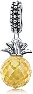 [Amoony Charm] Pineapple Charm 925 Sterling Silver Lucky Charm Christmas Charm Fruit Charm for Bracelet (Yellow)