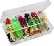 141-Piece Fishing Tackle Kit with Hard Baits, Soft Worms, Spoon Lures, Hooks, Swivels in 13-Grid Transparent Storage Box