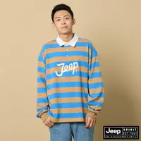 在飛比找momo購物網優惠-【JEEP】男裝 LOGO撞色條紋長袖POLO衫(藍色)