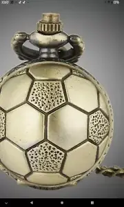 Men's Unique Soccer Ball Shaped Bronze Vintage Quarts Pocket Watch & Chain