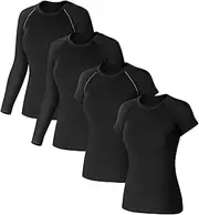 [Coume] 4 Pack Women's Compression Shirts Dry Fit Long/Short Sleeve Workout T-Shirt Athletic Top Baselayer Sport Yoga Gym Gear