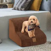 Costway2-Tier High-Density Foam Dog Ramp Pet Stairs with Washable Cover-Coffee