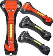 Car Safety Hammer 4 Pack, Car Window Glass Breaker and Seat Belt Cutter Auto Emergency Escape Tool with Light Reflective Tape for Family Rescue, Life Saving Survival Kit