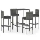5-Piece Outdoor Bar Set Garden Patio Dining Stools Chairs Table Rattan Grey