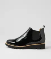 New Django & Juliette Draria Black Patent Leather Chelsea Boots Womens Shoes