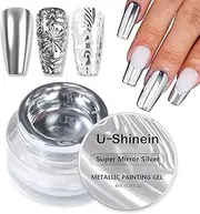U-Shinein Sliver Painting Gel, Update Painting Gel, Strong Reflection Nail Gel Nail Art Paint, Metallic Painting Nail Gel, Mirror Effect Premium Salon Nail, 8 ml