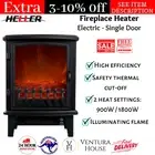 Heller 1800W Electric Fireplace Heater Black Freestanding Flame/Fire Effect New