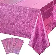 FunnyPars 4 Pack Iridescence Plastic Tablecloths Shiny Disposable Laser Rectangle TableCovers Holographic Foil Iridescent Party Decoration Birthday Bridal Wedding Christmas 54/ x 108/ (Pink)