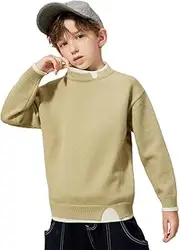 [ASK JUNIOR] Boys Sweaters Spring Autumn 2 Knit Pull-Over False Two-Piece Top Boys' Crew Neck Long Sleeve Elasticity Bottom Tee