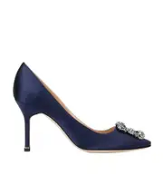 Manolo Blahnik Hangisi Embellished Satin Pumps 36,37,38 Black