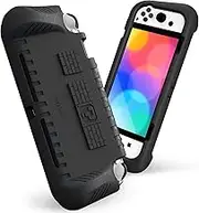 Fintie Kids Case for Nintendo Switch OLED Model 2021 with 2 Game Card Slots - [Kids Friendly] Ultralight Shockproof Protective Cover, Ergonomic Grip Case for Switch OLED Model Console 7.0", Black
