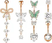 [VLIEGEN] 5pcs Belly Buton Ring Heart Pink Nipple Rings Surgical Stainless Steel Belly Button Rings for Women Belly Piercing Jewelry Belly Rings Navel Piercing Jewelry