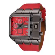 3364 Fashionable Watch Square Dial Unique Design Leather Strap Red