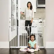 XIULIUU Baby Safety Gate, 75-144CM Auto Close Safety Pet Baby Gate with 10cm/20cm/30 cm Extension Rack for Kids Pets, Pressure Mounted, No Drilling, Metal Safety Gate for Stairs Doorway Playpen
