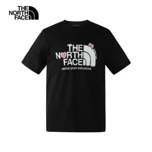 The North Face北面男女款黑色純棉情人節趣味心型印花休閒短袖T恤｜88FXJK3